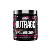 Nutrex Outrage pre-workout supplement container on a white background