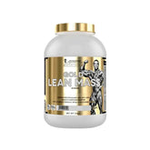 Gold Lean Mass supplement container with a white and gold label on a white background
