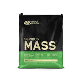 A package of Optimum Nutrition Serious Mass Gainer in vanilla flavor, 12lbs in weight.