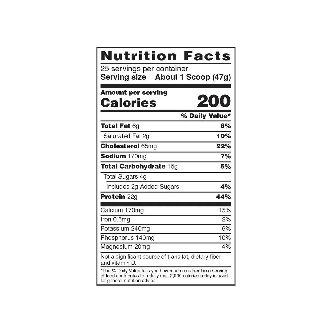 Supplement facts for BSN Syntha-6 Cold Stone Creamery Whey Protein 25 Servings, showing key ingredients like whey protein isolate and BCAAs for enhanced muscle growth and recovery.