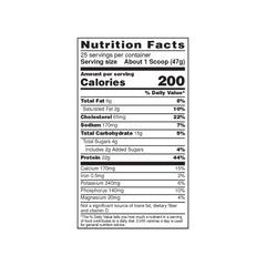 Supplement facts for BSN Syntha-6 Cold Stone Creamery Whey Protein 25 Servings, showing key ingredients like whey protein isolate and BCAAs for enhanced muscle growth and recovery.