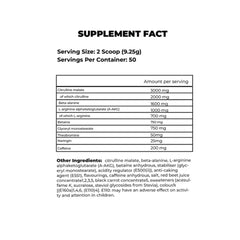 Supplement fact label with detailed nutritional information on a white background
