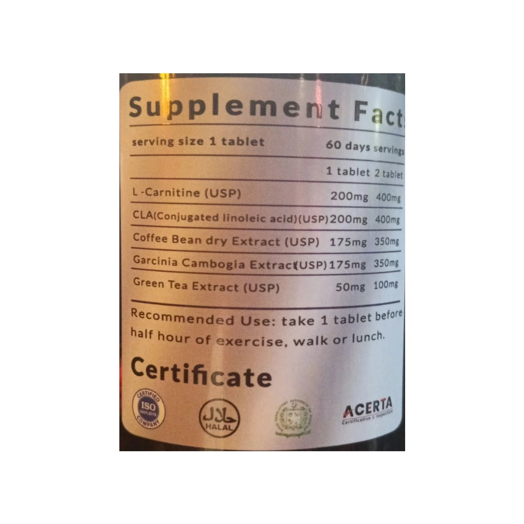 Supplement label with 'Supplement Facts' and 'Acerta' branding on a white background