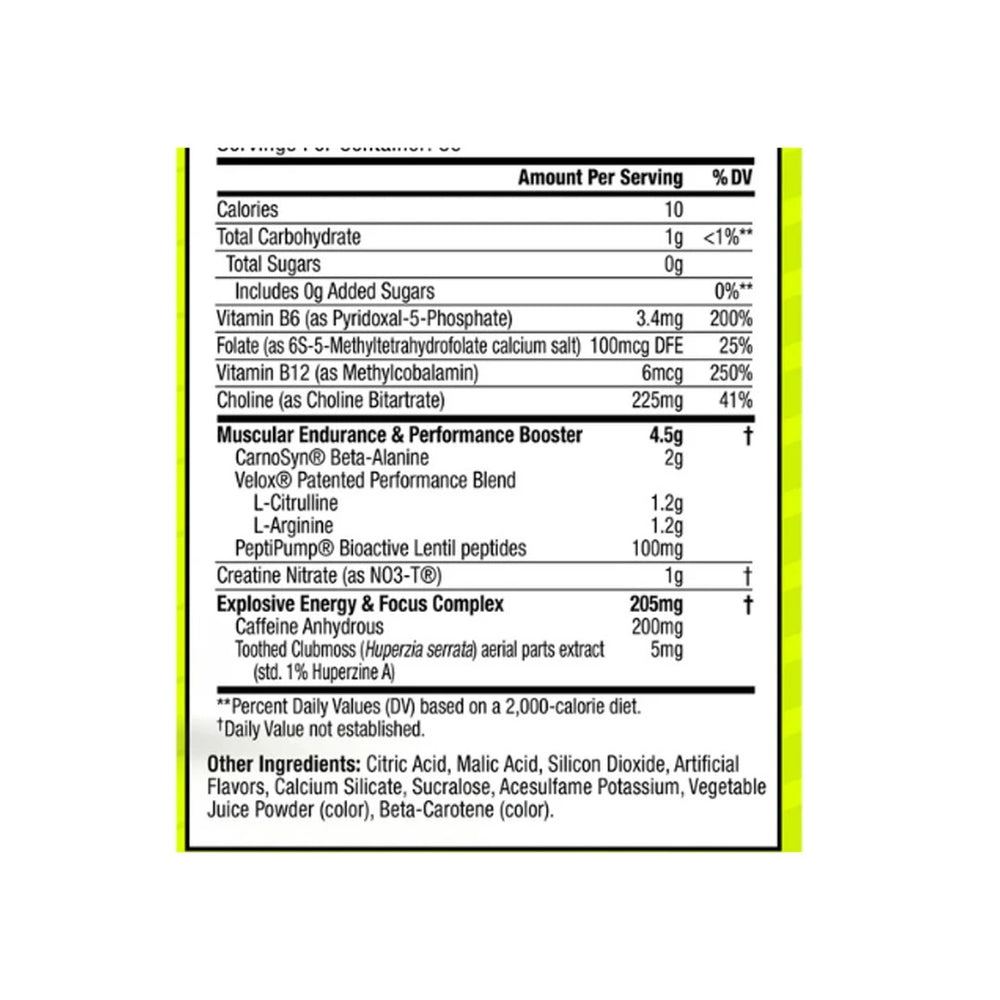 C4 Original Pre Workout 50 Servings nutrition label and ingredients for gym performance and energy