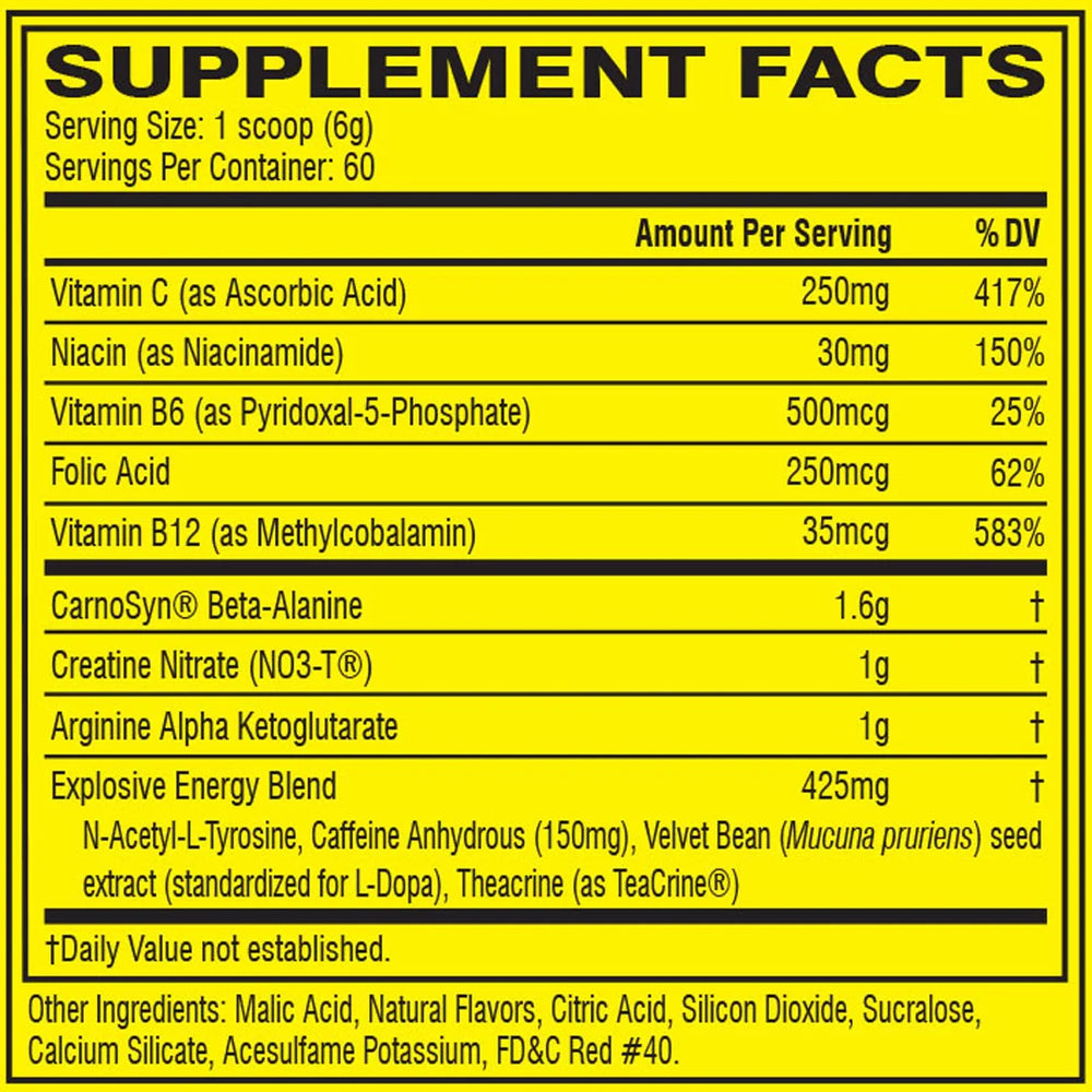 Supplement facts of Cellucor C4 Original Pre Workout 30 Servings including caffeine, beta-alanine, and creatine
