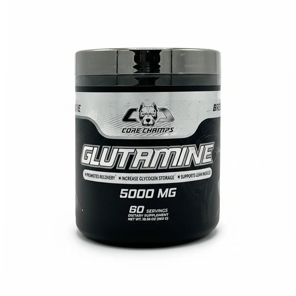 Core Champs Glutamine 5000 mg 60 servings container showing label