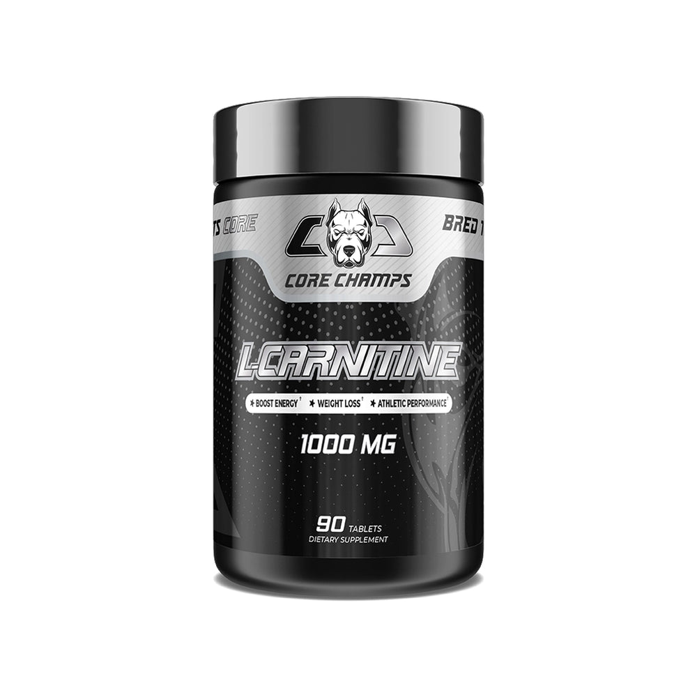 Core Champs L-Carnitine 1000mg, 90 Tablets, a fat-burning supplement designed to boost energy, improve endurance, and support weight loss.