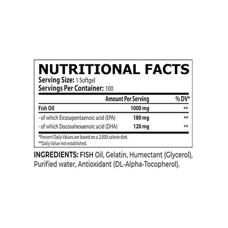 Nutrition Label of Core Champs Omega 3 Fish Oil 100 Softgels