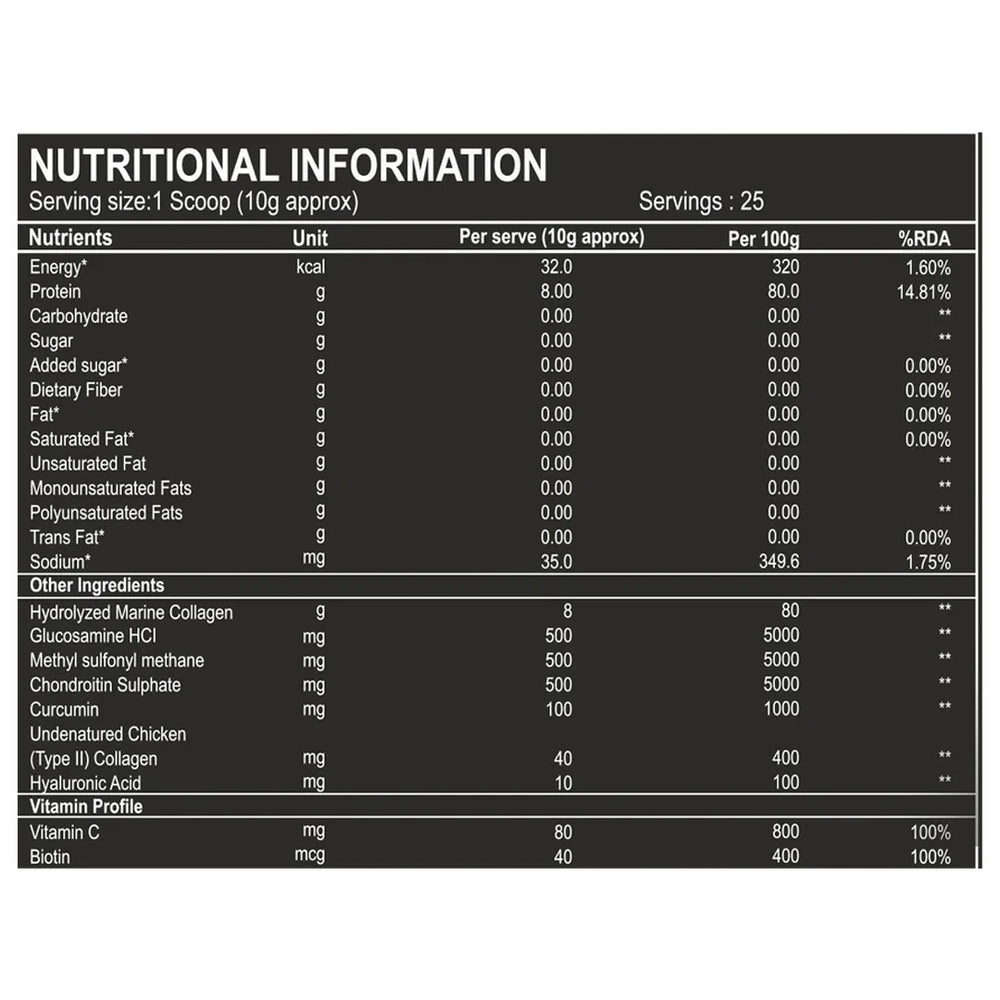 Enhanced Collagen 25 Servings nutrition label with peptides for joint, skin, and nail support