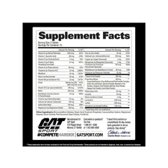 Supplement facts label with GAT Sport branding on a white background