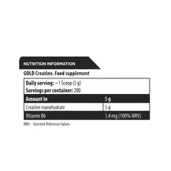 Nutrition information label for a food supplement product on a white background
