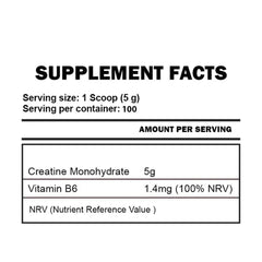 Kevin Levrone Gold Creatine 100 Servings nutritional label – creatine monohydrate for muscle performance