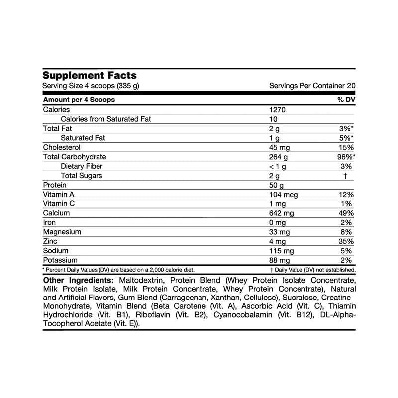Nutrition Label of Inner Armour Hard Mass Gainer 15LB | High Calorie Mass Gainer