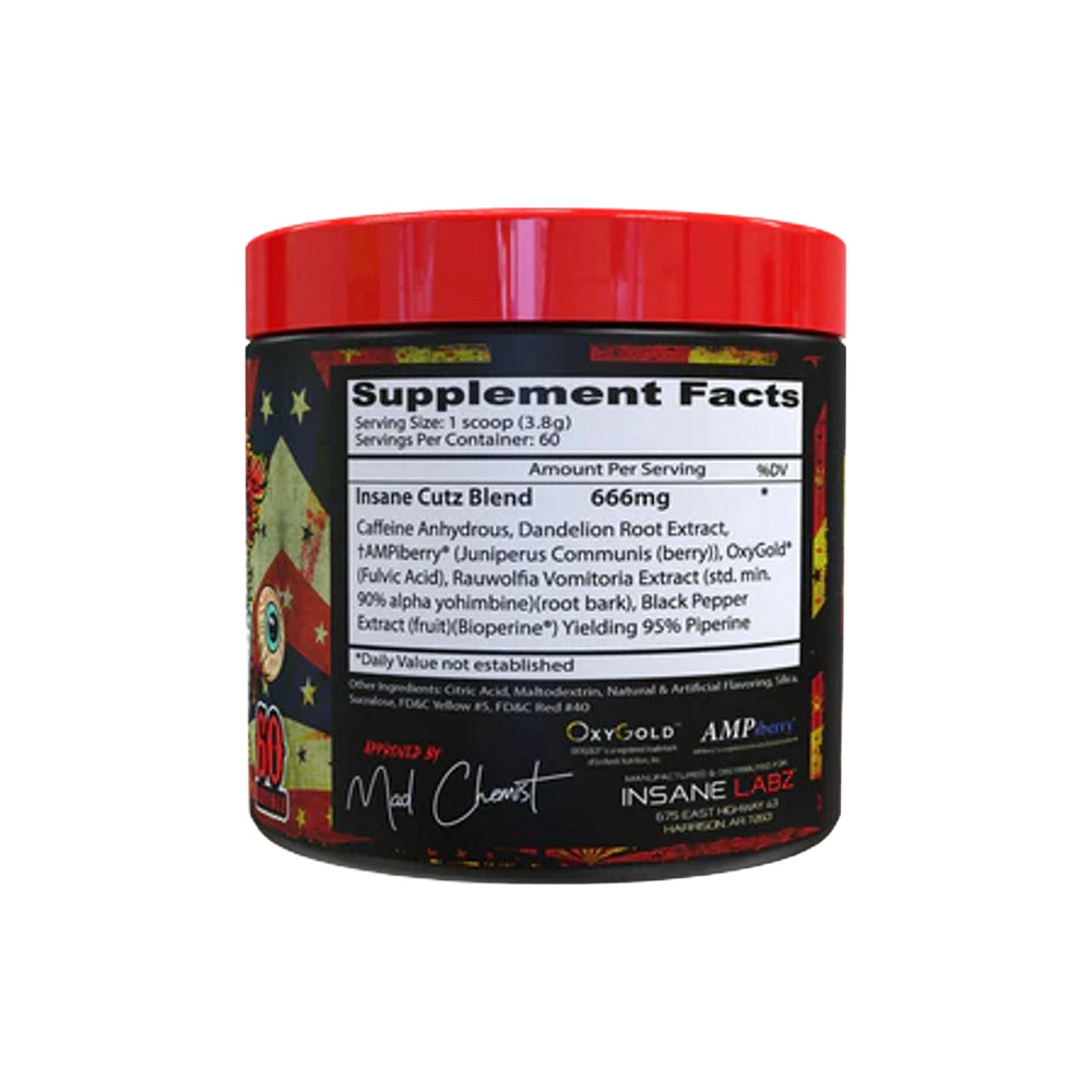Insane Labz Insane Cutz Summer Seires 60 serving with colorful label and visible supplement facts on a white background