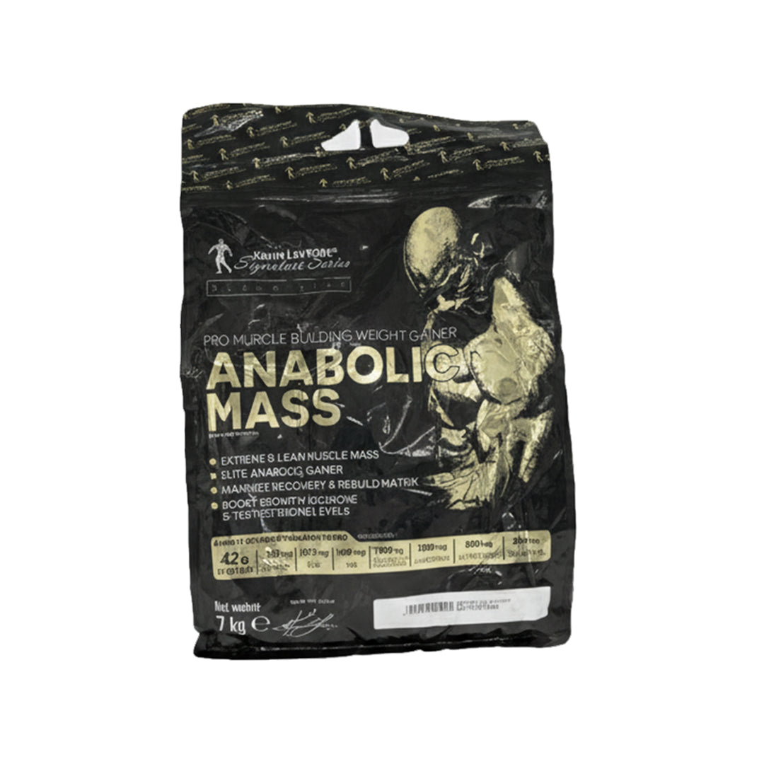 Package of Anabolic Mass supplement with branding and nutritional information on a white background