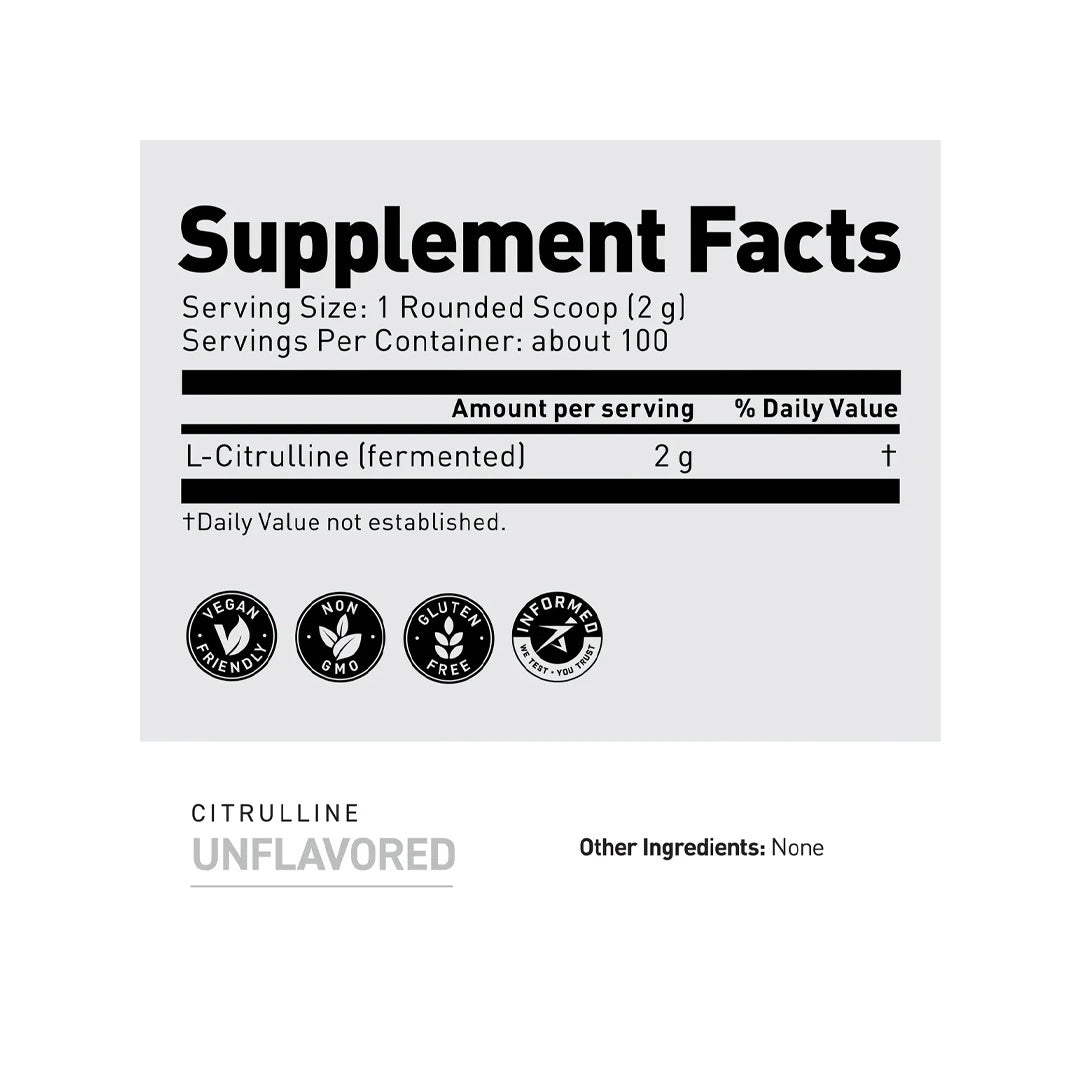 Ingredients and supplement facts of Kaged Citrulline 100 Servings – nitric oxide support
