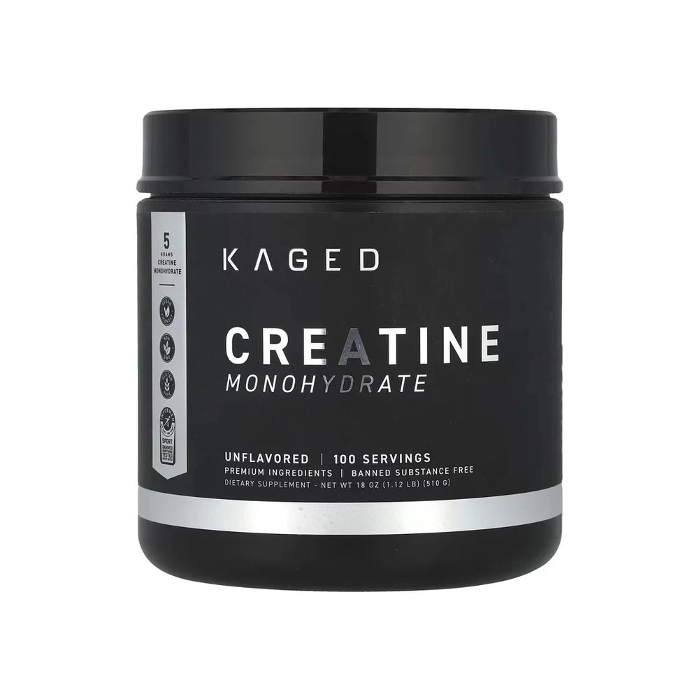 Kaged Creatine Monohydrate 100 Servings supplement jar for muscle strength