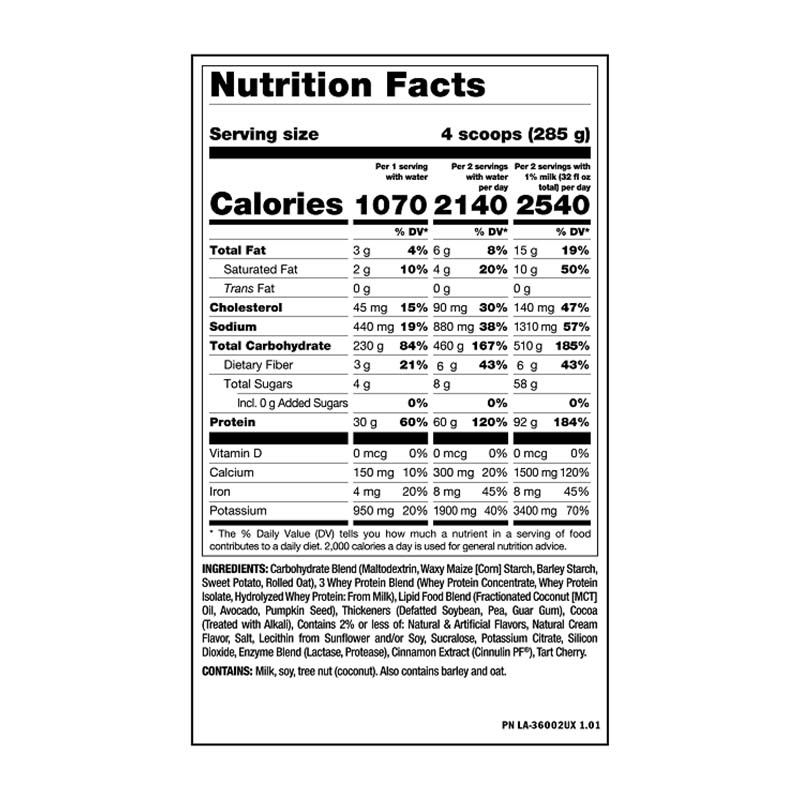 Nutrition Facts of Mutant Mass Extreme 2500 12LB Mass Gainer