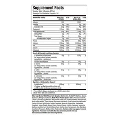 Mass Tech Elite nutritional label showing calories, protein, carbs, and servings per scoop