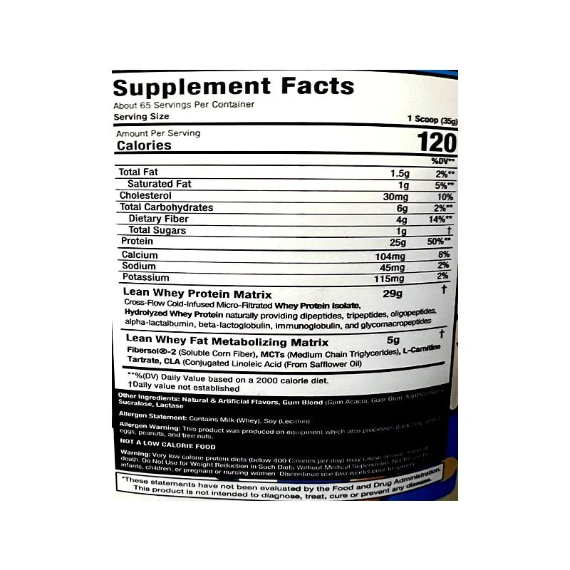 Nutrition Facts of Musclesport Lean Whey ISO-Hydro Protein 5lbs | Hydrolyzed Protein Powder