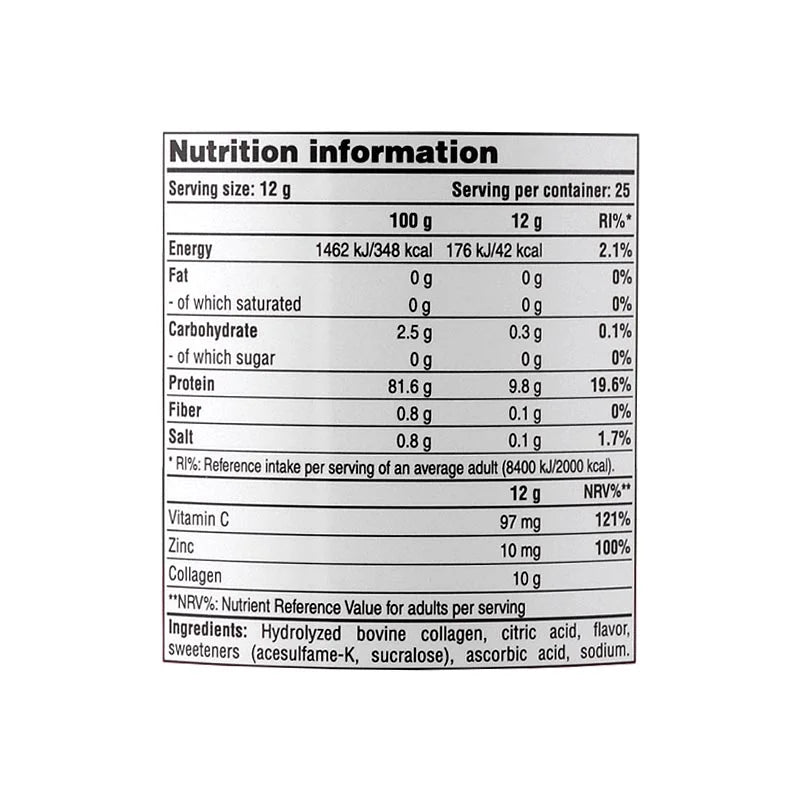 Detailed nutritional information of PureGold Collagen powder – amino acid profile, dosage per serving