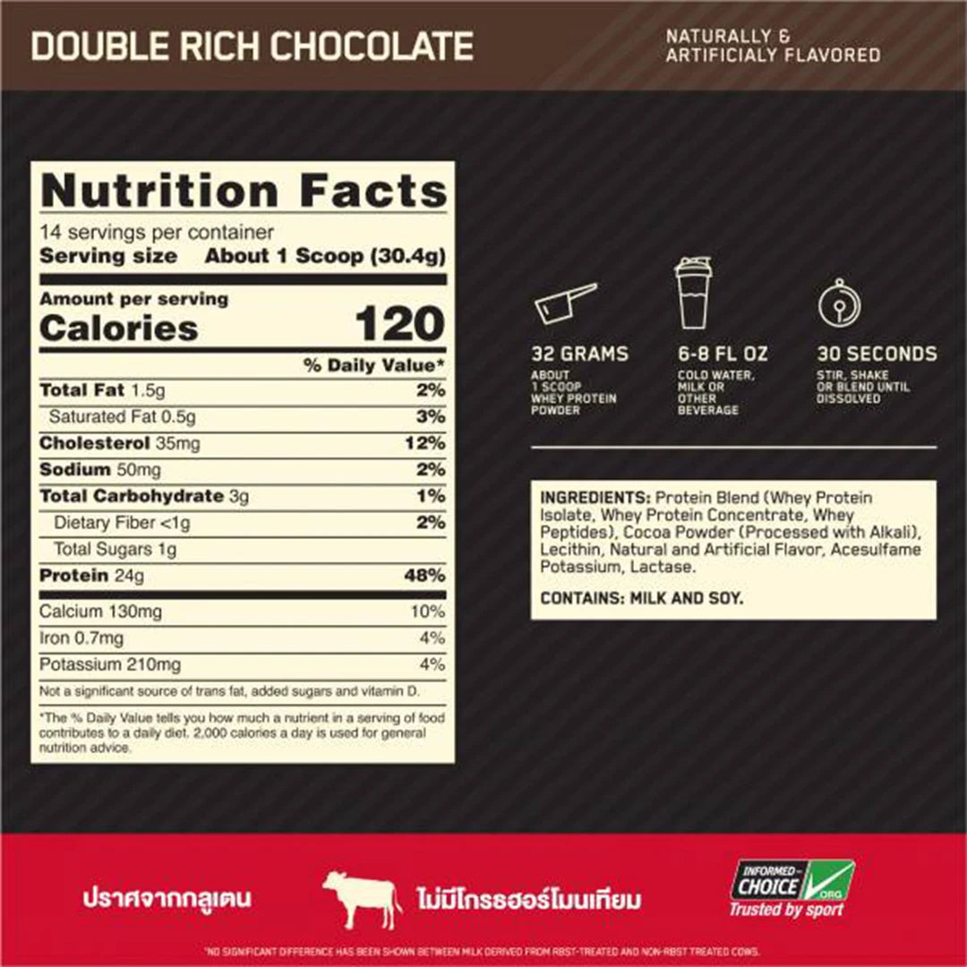 Optimum Nutrition Gold Standard 100% Whey Protein nutrition facts label