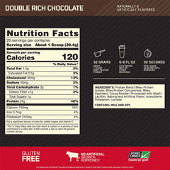 Nutrition and supplement facts of Optimum Nutrition Whey Protein 10 Lbs available at Fitzone.pk