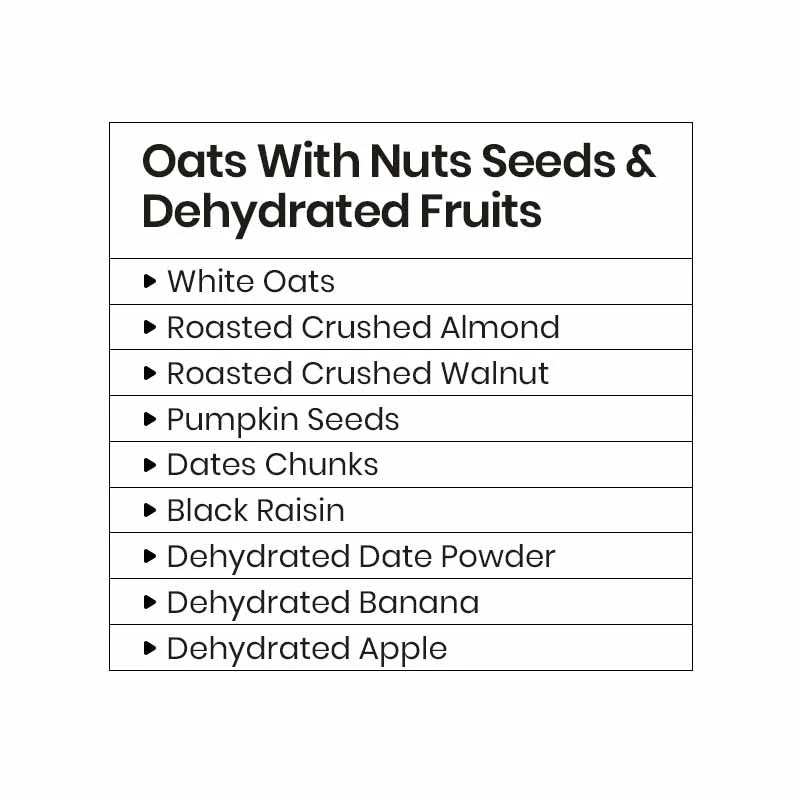 Nutrition Label of Palpure Oats With Nuts Seeds & Dehydrated Fruits