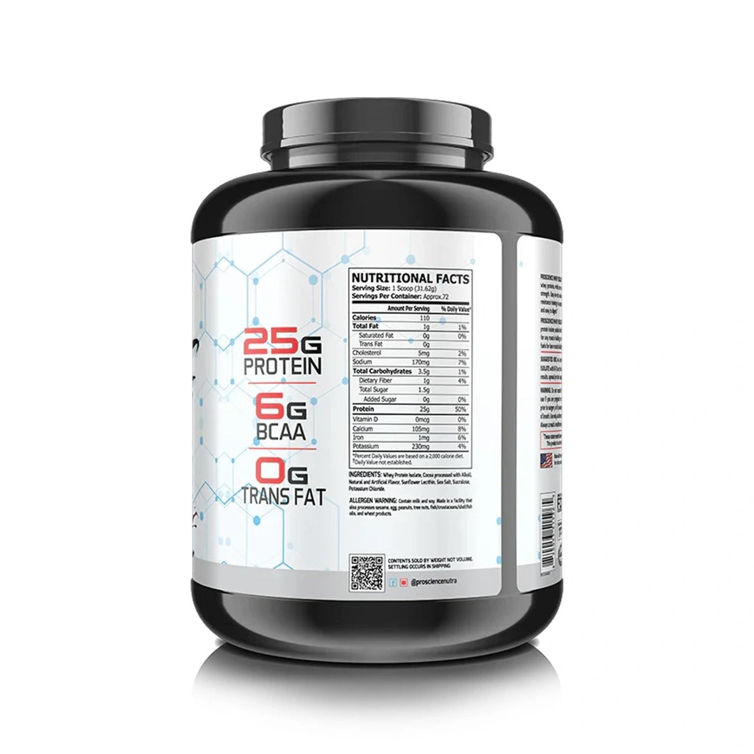 Nutritional and supplement facts of ProScience 100% Isolate 5lbs available at Fitzone.pk
