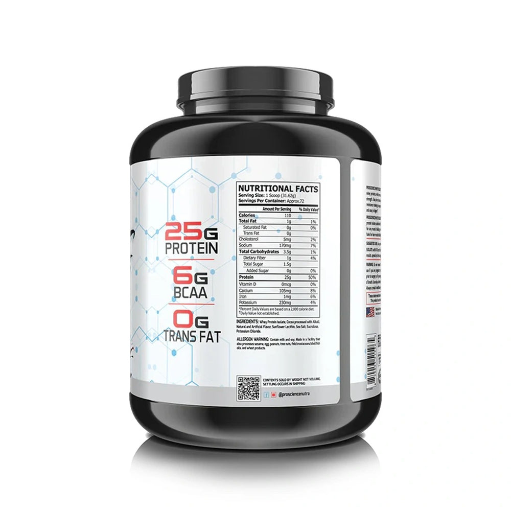 Nutritional and supplement facts of ProScience 100% Isolate 5lbs available at Fitzone.pk