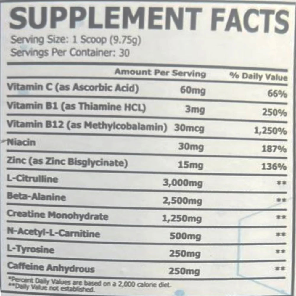 Supplement facts of ProScience Nutra Pump Xtreme 30 Servings, ingredients and nutritional information