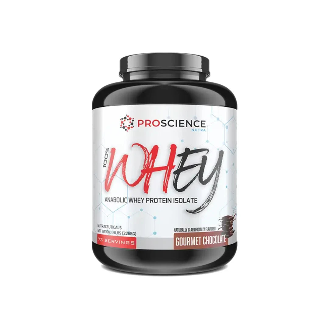 ProScience Whey protein supplement bottle on a white background