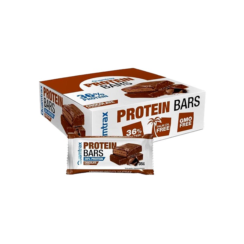 Box of Quamtrax Protein Bars 32 pieces for high-protein snack and muscle recovery