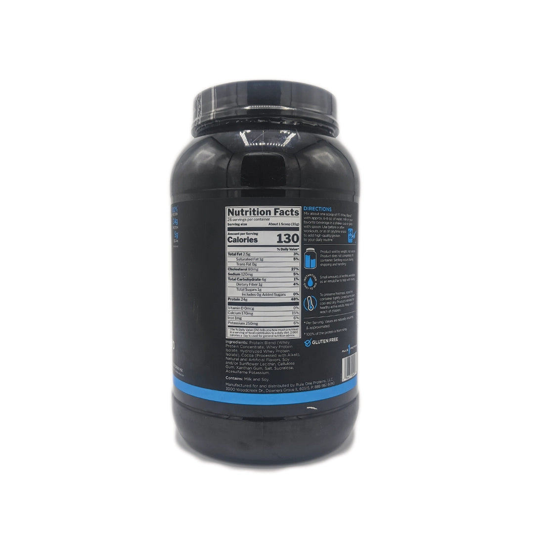Nutrition and supplement facts of Rule 1 Whey Blend 26 Servings available at Fitzone.pk