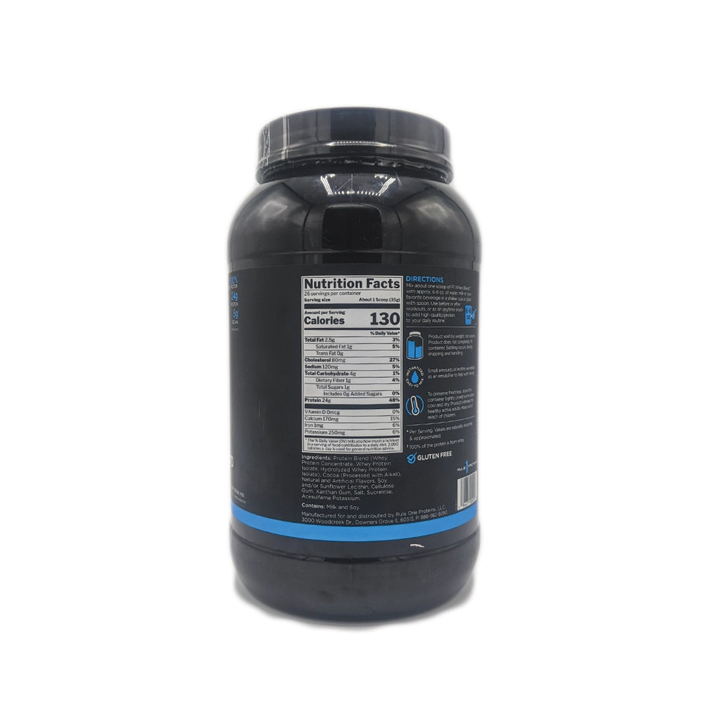 Nutrition and supplement facts of Rule 1 Whey Blend 26 Servings available at Fitzone.pk