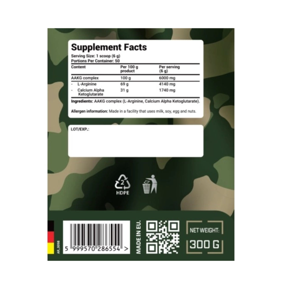 Army1 Arginine Powder Supplement Facts Pure L-Arginine