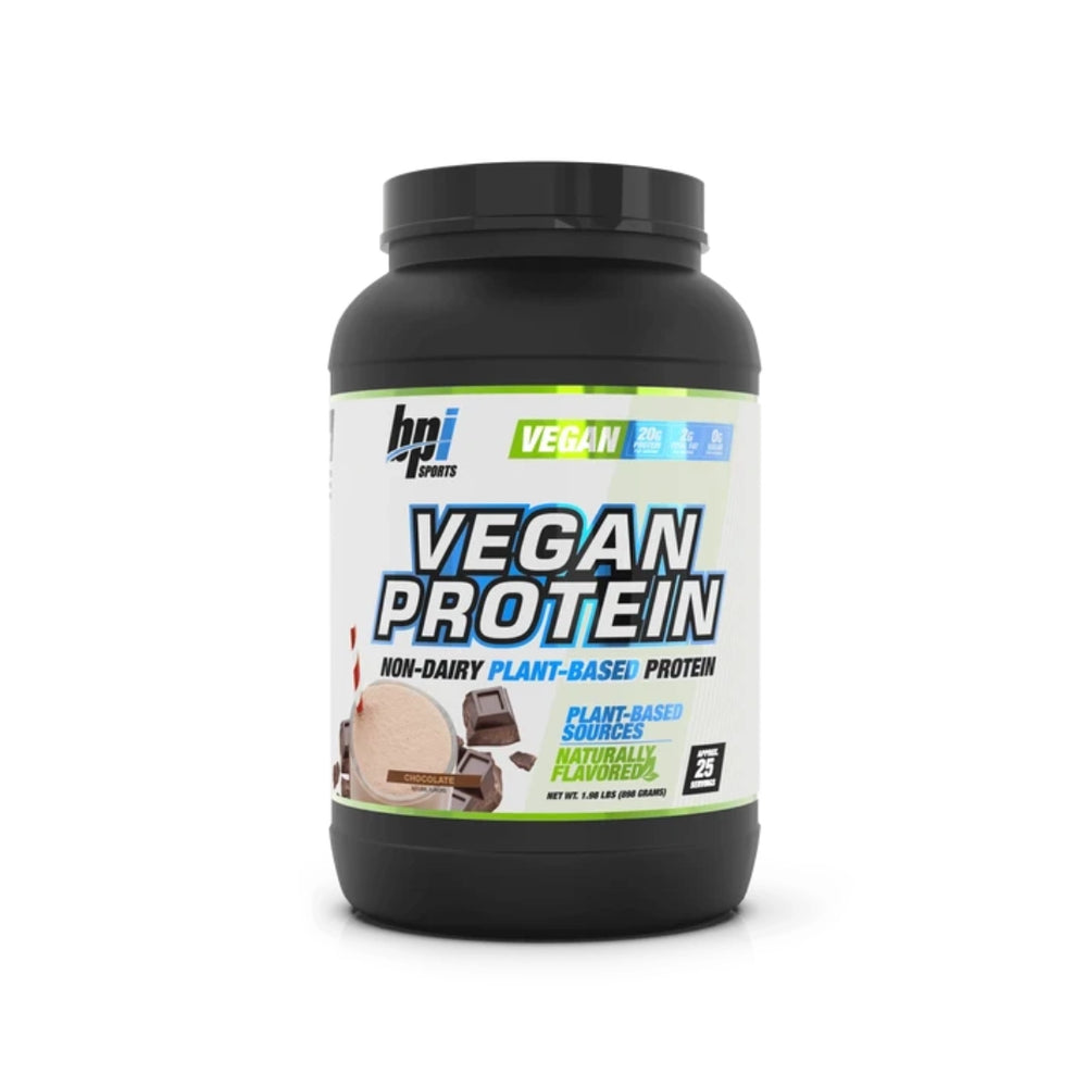 BPI Sports Vegan Protein Chocolate tub 1.9 lbs front label