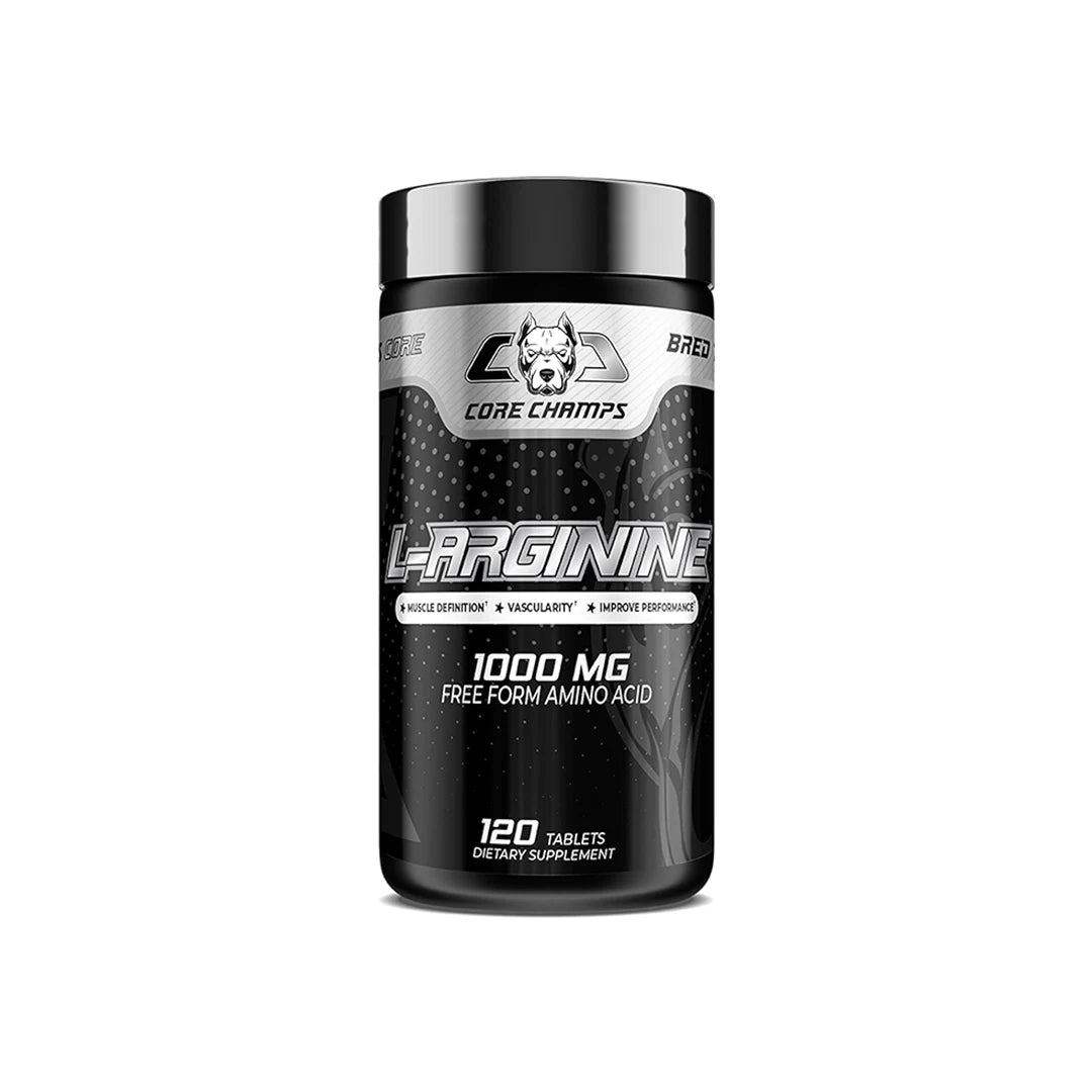 Supplement bottle labeled 'L-Arginine 1000 MG' on a white background
