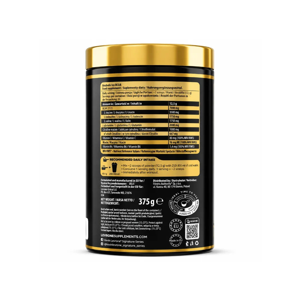 Anabolic Ice BCAA supplement facts panel 2:1:1 ratio Pakistan