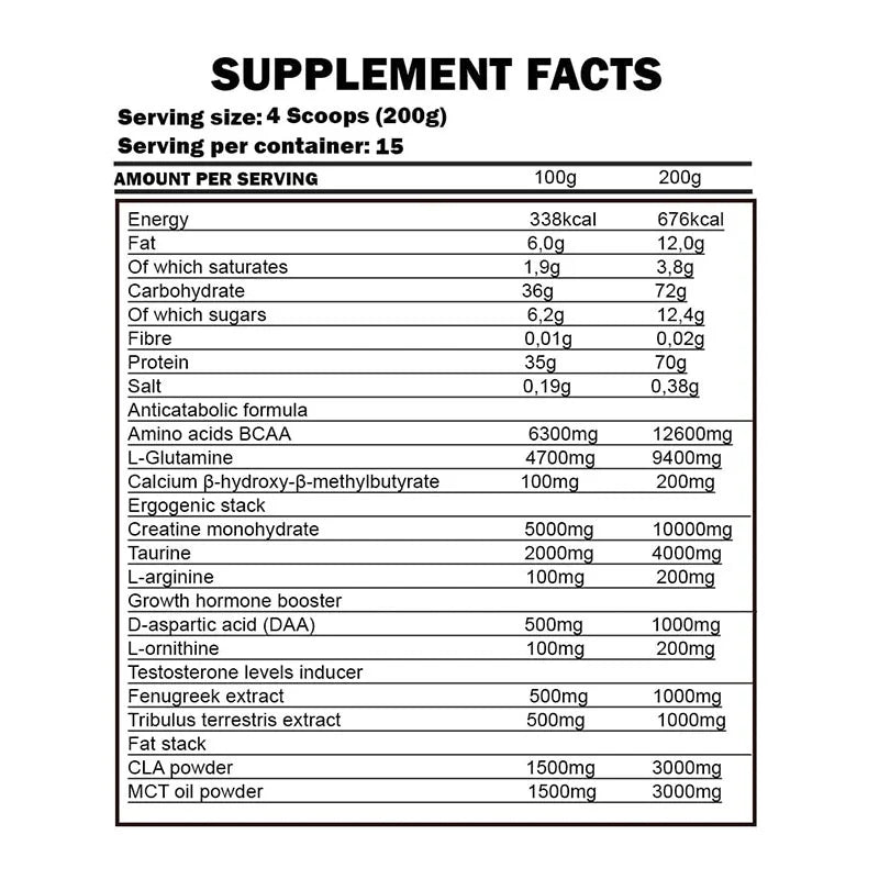 Tub of Kevin Levrone Gold Lean Mass protein supplement – lean muscle mass gainer with 70g protein, 72g carbs, creatine, BCAAs, and glutamine per serving
