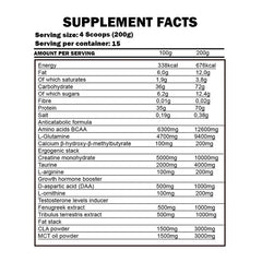 Tub of Kevin Levrone Gold Lean Mass protein supplement – lean muscle mass gainer with 70g protein, 72g carbs, creatine, BCAAs, and glutamine per serving