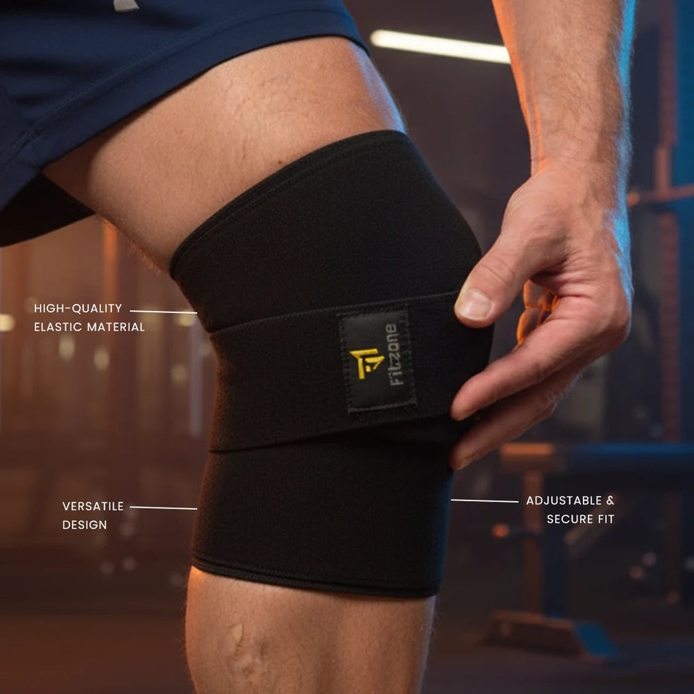 Black knee wraps for weightlifting and leg day support in Pakistan