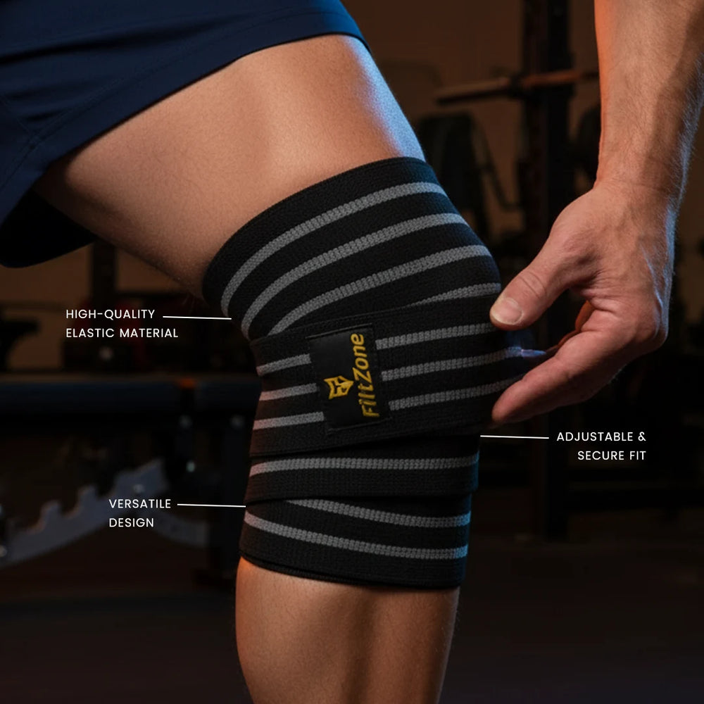 Grey knee wraps for weightlifting and leg day support in Pakistan
