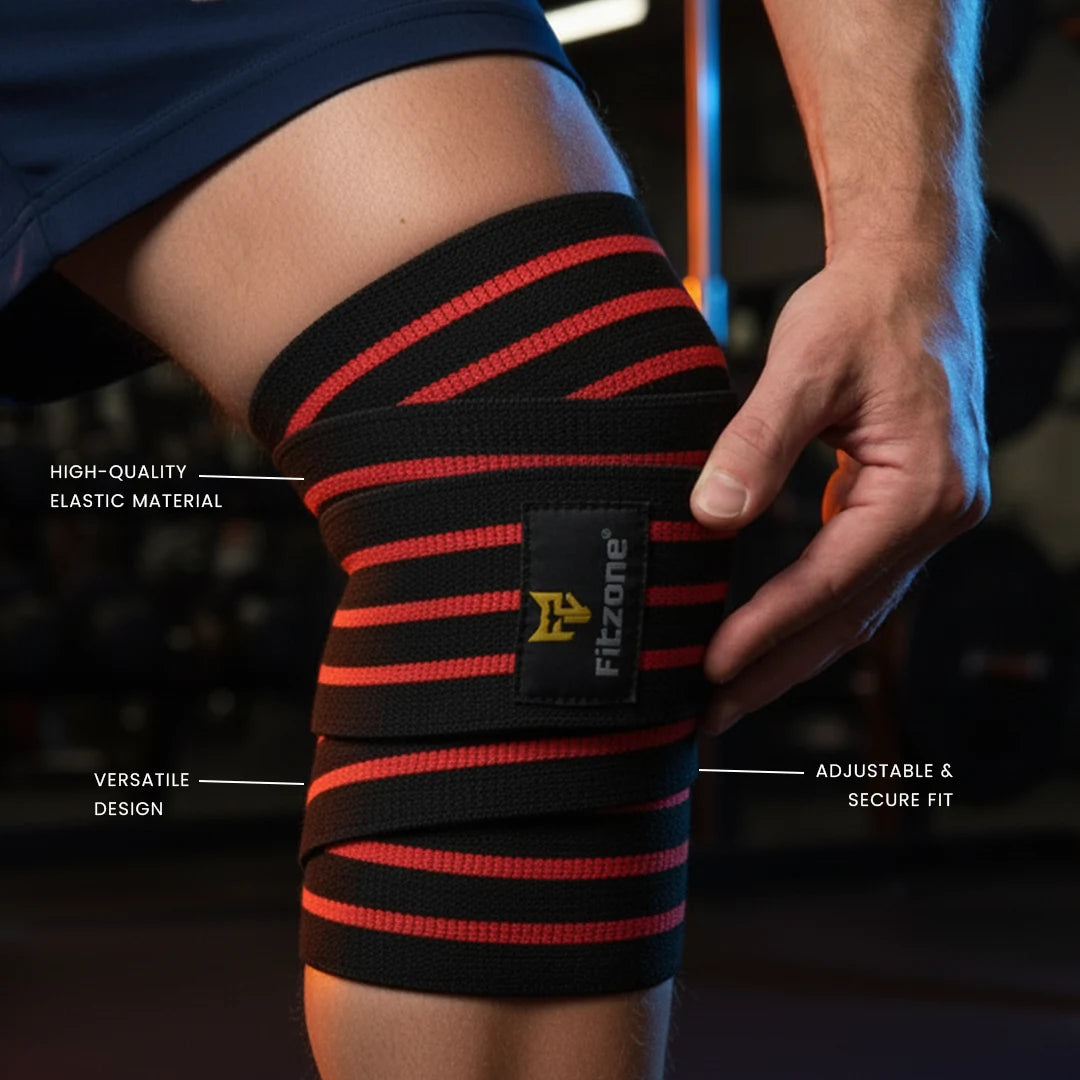 Red knee wraps for weightlifting and leg day support in Pakistan
