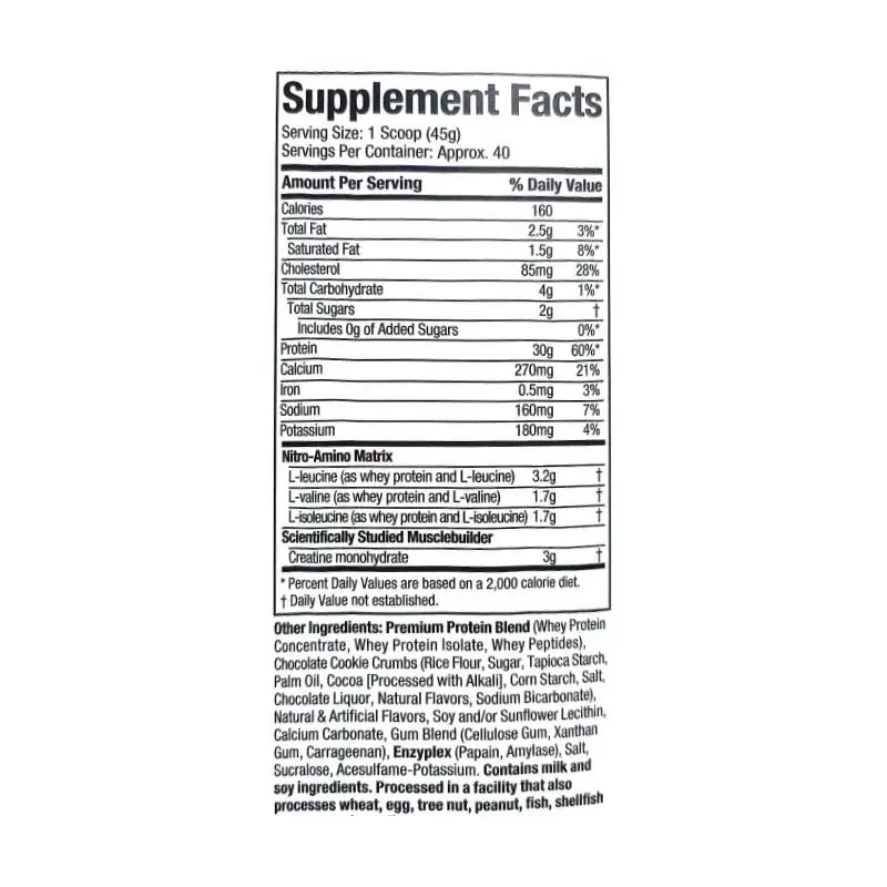 MuscleTech NitroTech Whey Protein 4lbs supplement facts