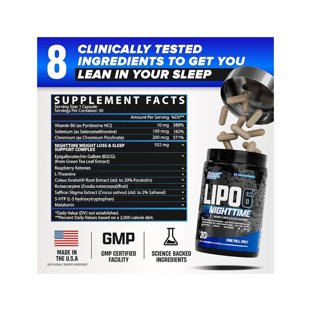 Lipo-6 Nighttime supplement facts label melatonin 5-HTP green tea extract ingredients
