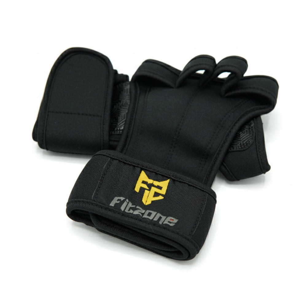 Fitzone Premium Black Crossfit Gloves with Fitzone logo on a white background