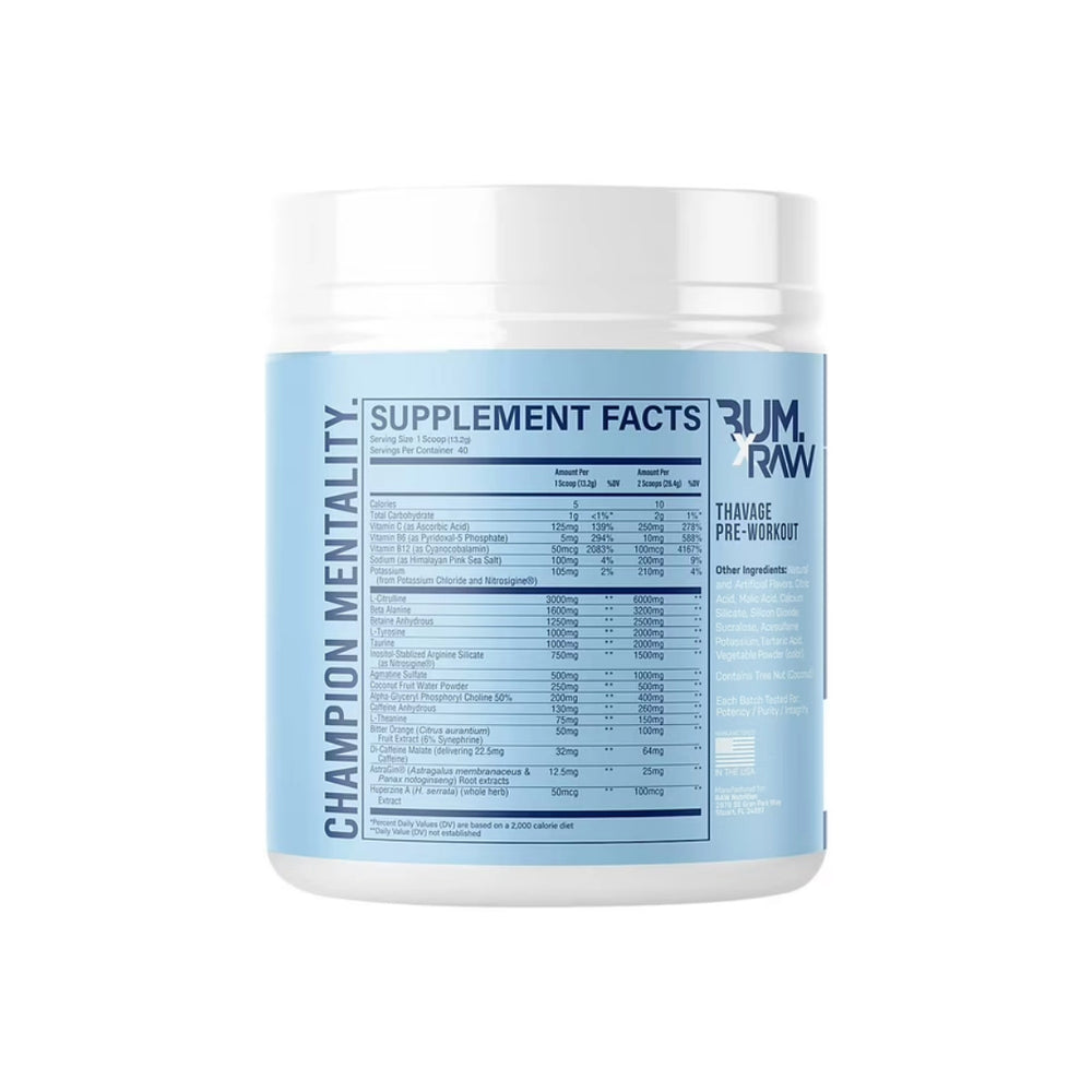 CBUM Thavage supplement facts full ingredient label