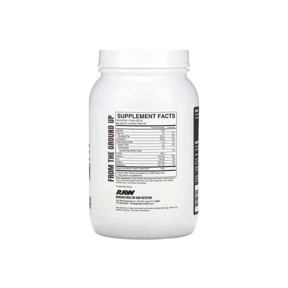 Raw Nutrition Grass Fed Isolate supplement facts label