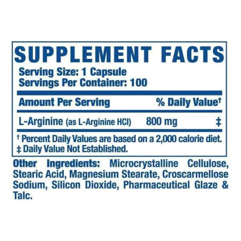 Ronnie Coleman L-Arginine XS nitric oxide capsules Nutrition Label